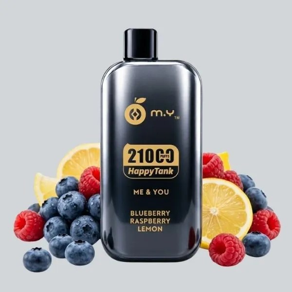 Bottle of Happytank Fruit-flavored Beverage with Blueberry Raspberry and Lemon Slices Surrounding It - Australia E-cigarette Store
