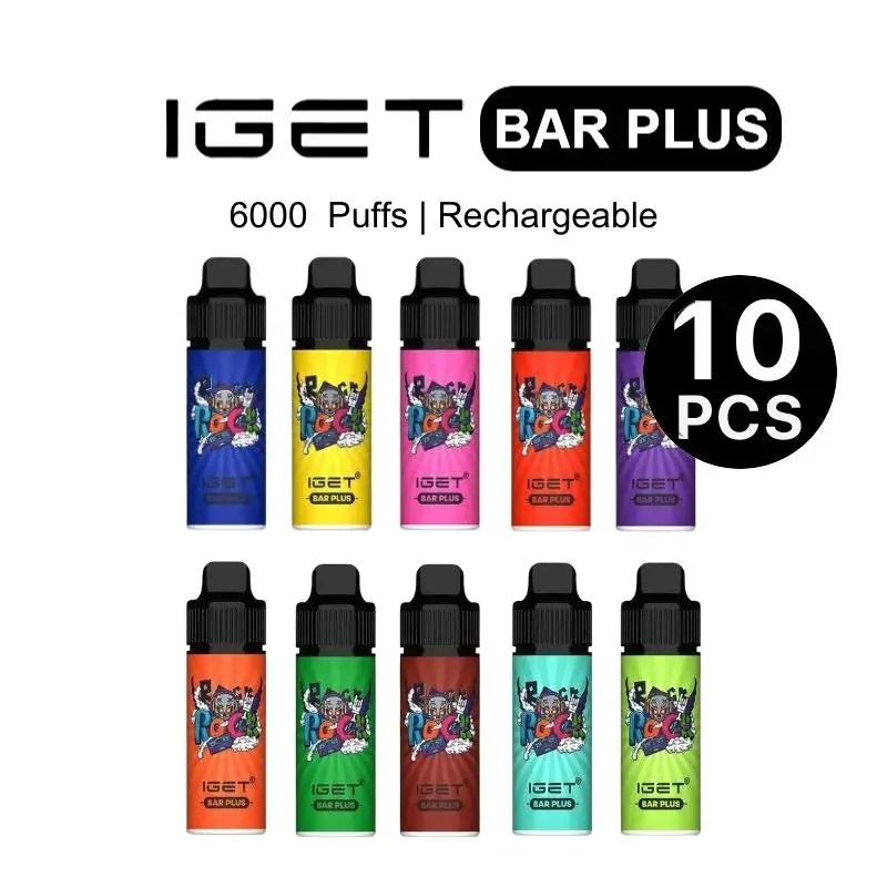 Iget Bar Plus 10-pack 6000-puff Rechargeable Disposable Vape Bottles in Assorted Colors - Australia E-cigarette Store