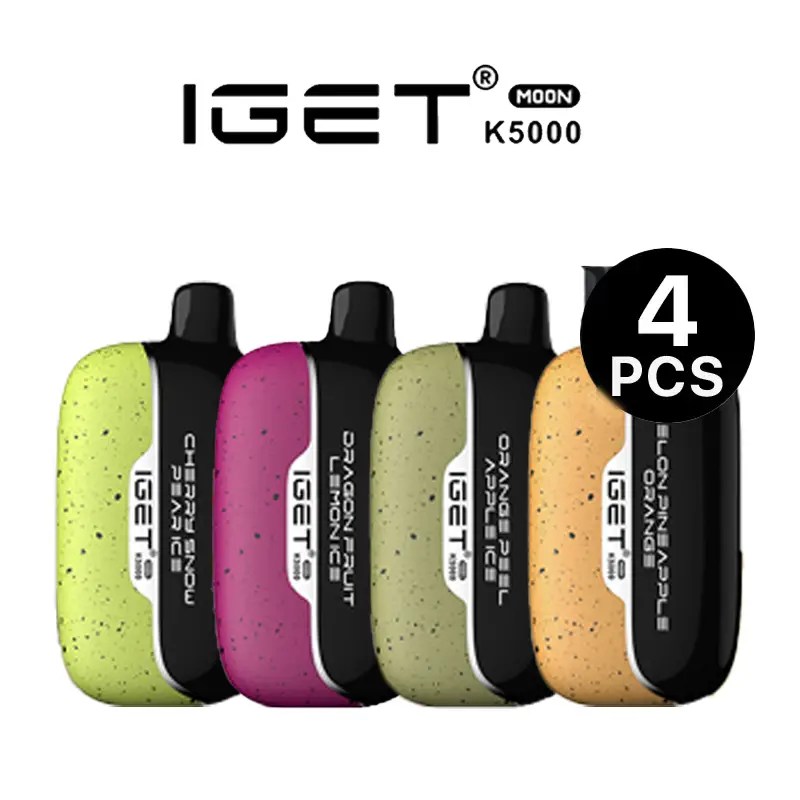 Four Iget Moon K5000 Replacement Pod Cartridges in Assorted Neon Colors lime Pink Olive Orange with a 4 Pcs Badge - Australia E-cigarette Store