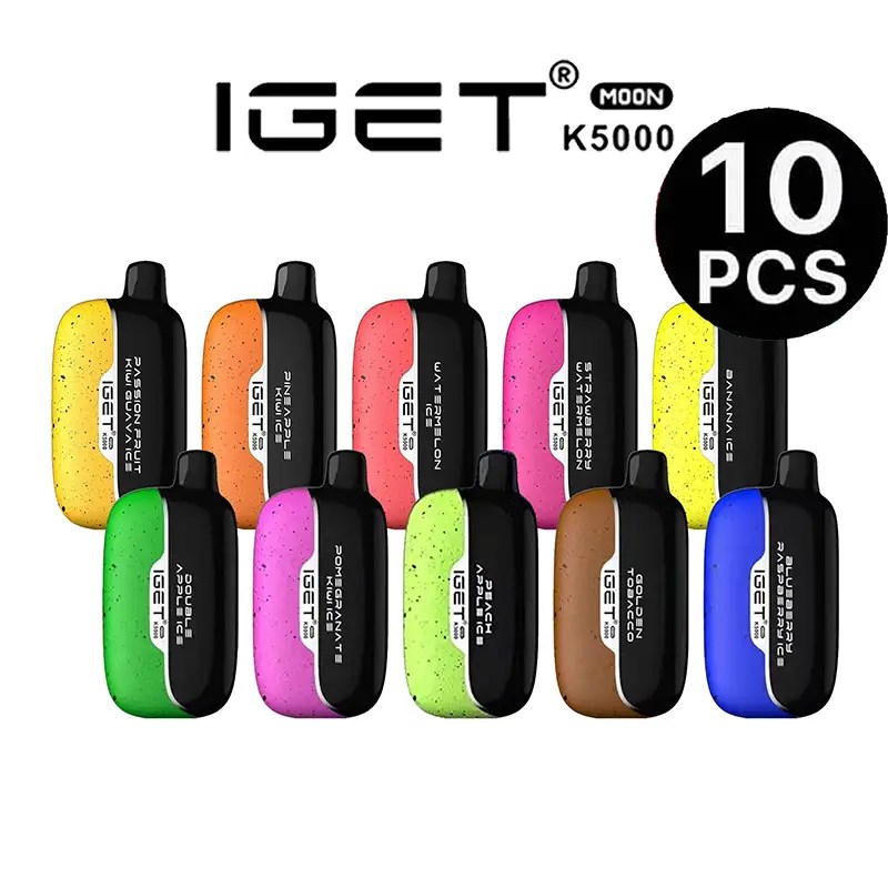 Iget Moon K5000 10-pack Disposable Vape Pods in Assorted Colors Side-by-side - Australia E-cigarette Store