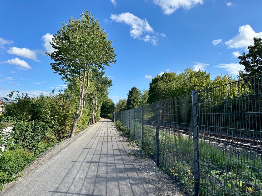 Radweg in Hameln mit Zaun entlang der Löhner Eisenbahn