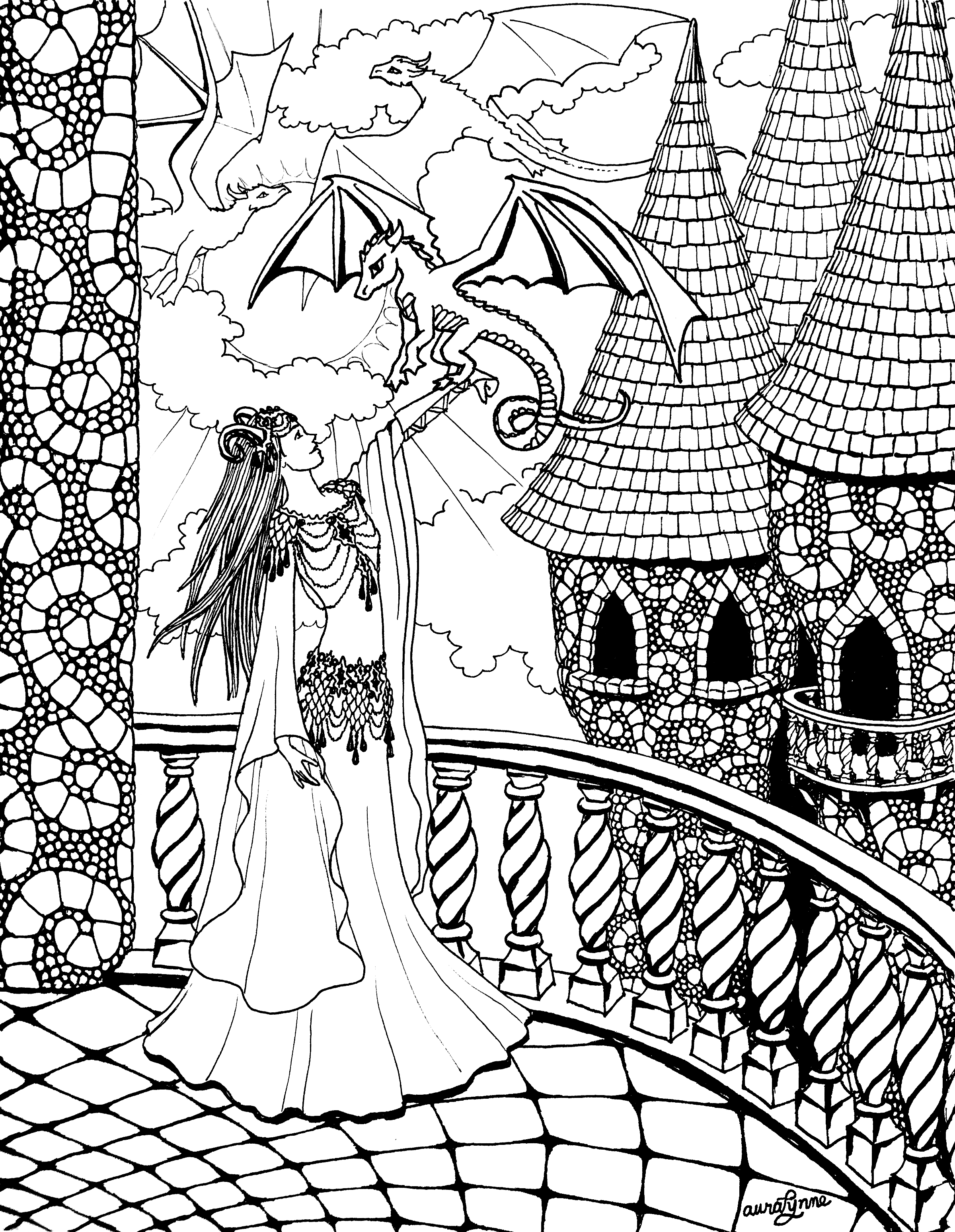 dragon queen adult coloring page auralynne