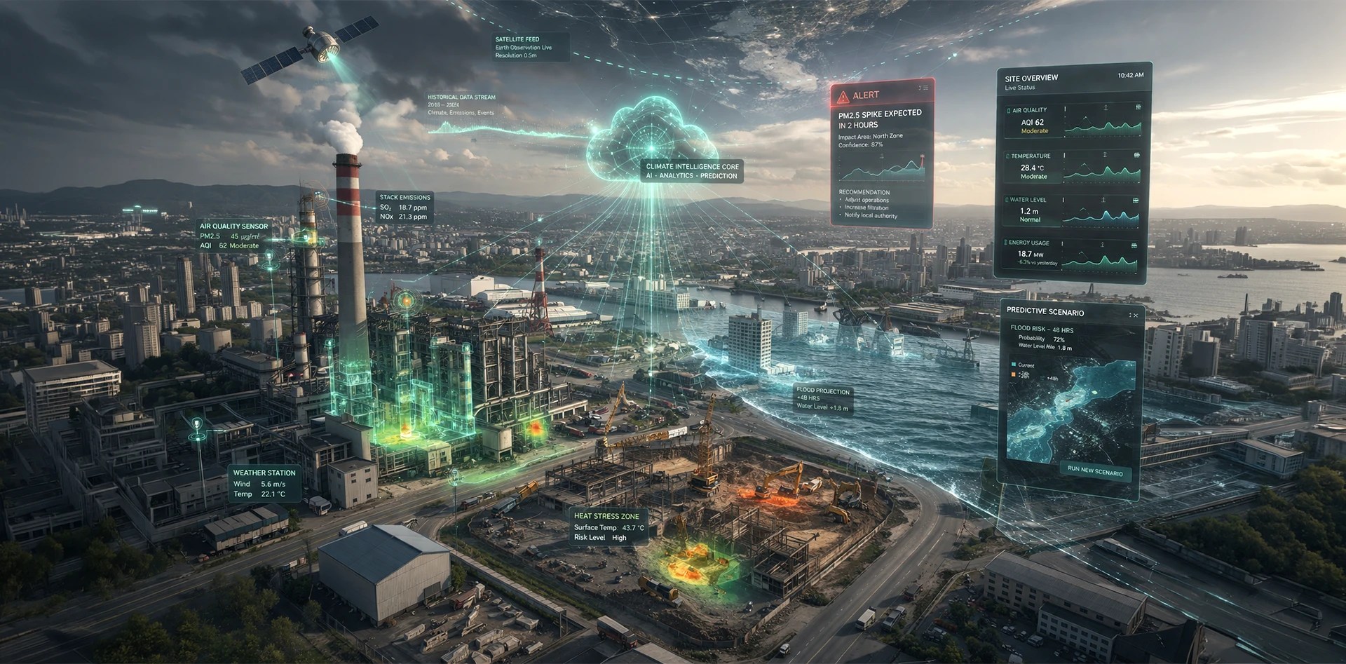 AI in Climate Risk Management – Real-time monitoring and predictive analytics for environmental risks, emissions, and weather events.
