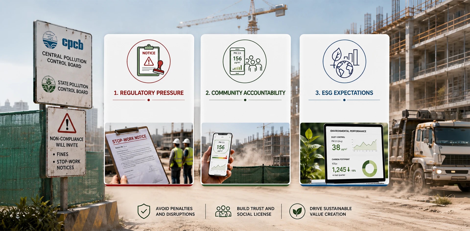 Construction Air Quality Monitoring supporting regulatory compliance, community accountability, and ESG reporting at an active urban construction site.