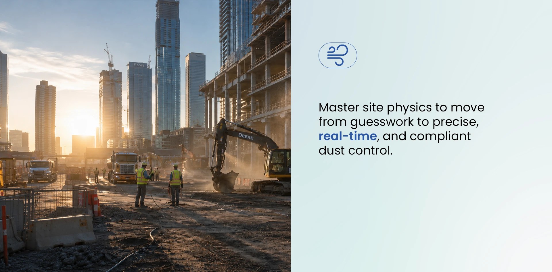 Construction dust control strategies using real-time site physics and wind intelligence for precise, compliant dust management.