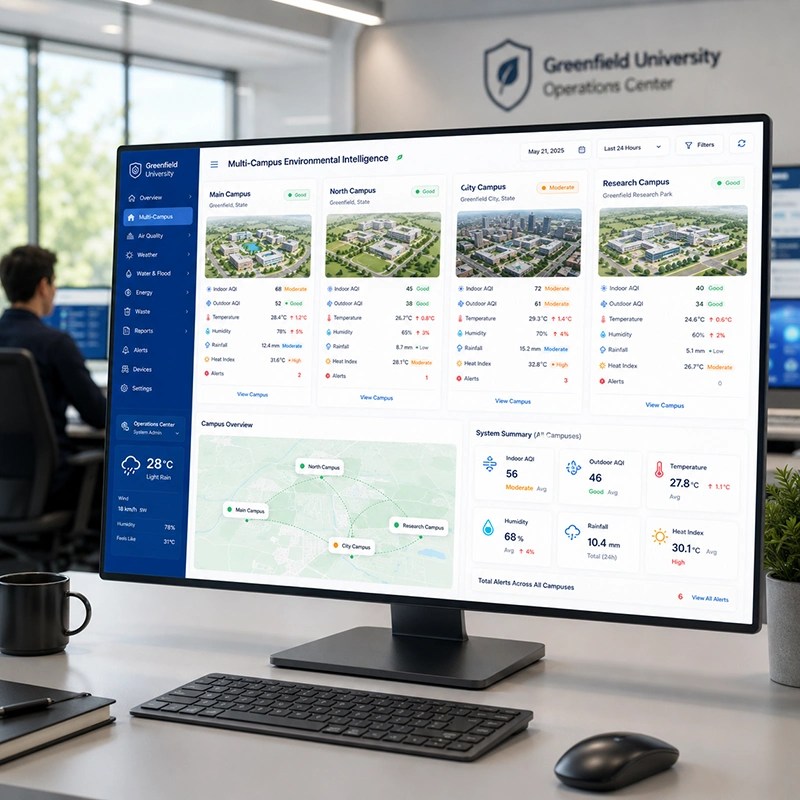 Centralized environmental monitoring across multiple educational campuses
