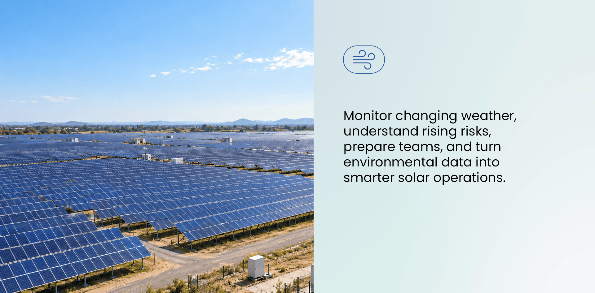Large solar power plant illustrating how weather monitoring and environmental intelligence support more resilient solar operations.