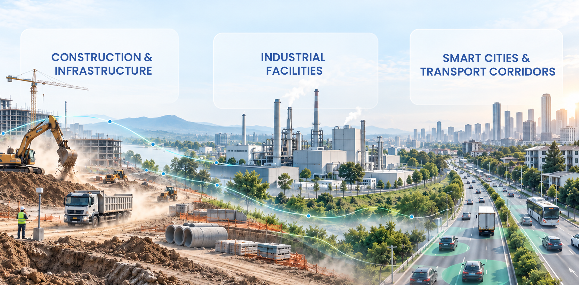 PM2.5 vs PM10 monitoring applications across construction sites, industrial facilities, smart cities and transport corridors.