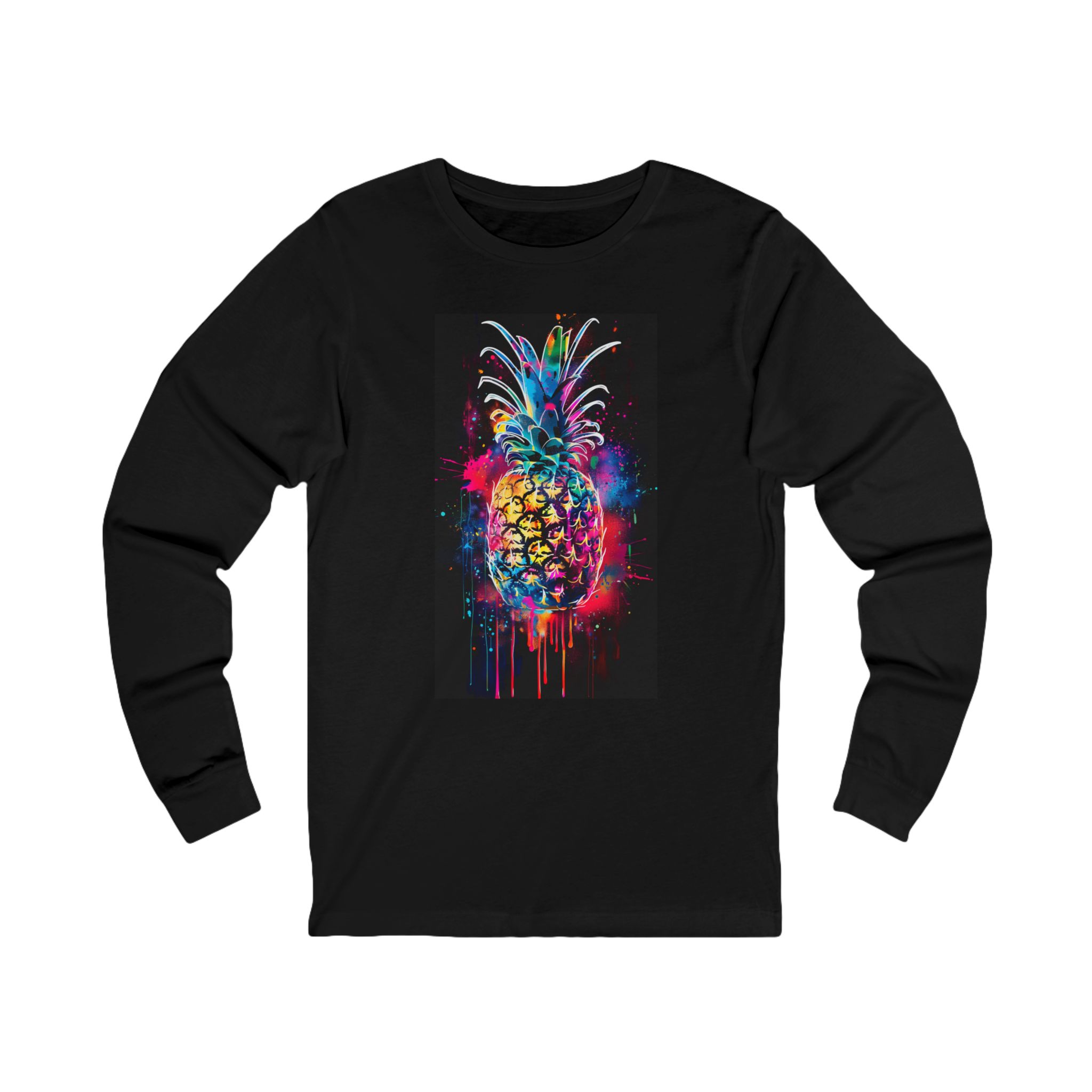 Abstract Long Sleeve Tee — Colorful Neon Pineapple Graphic Shirt