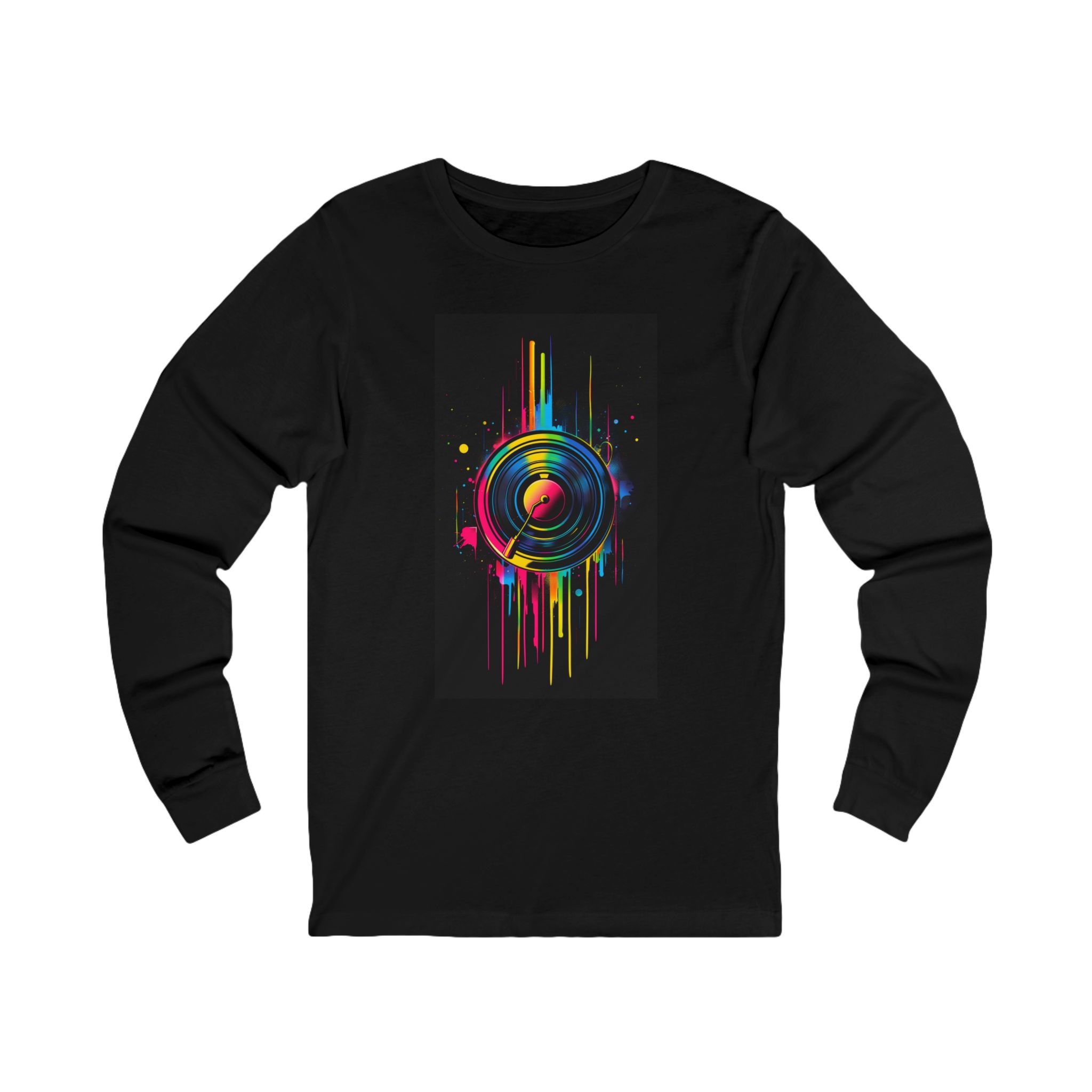 Abstract Long Sleeve Tee — Colorful Neon Speaker Graphic Music Shirt