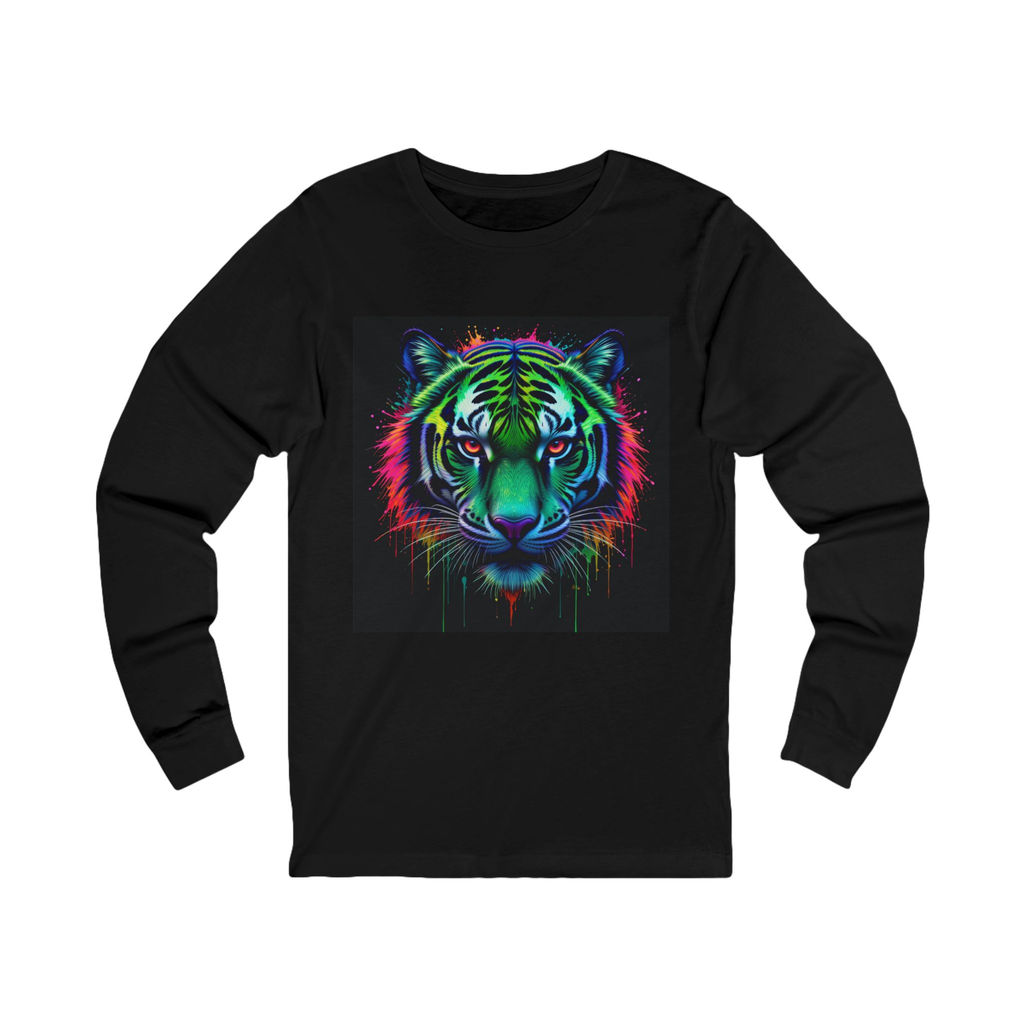 Tiger Long Sleeve T-Shirt — Neon Tiger Art Tee Abstract