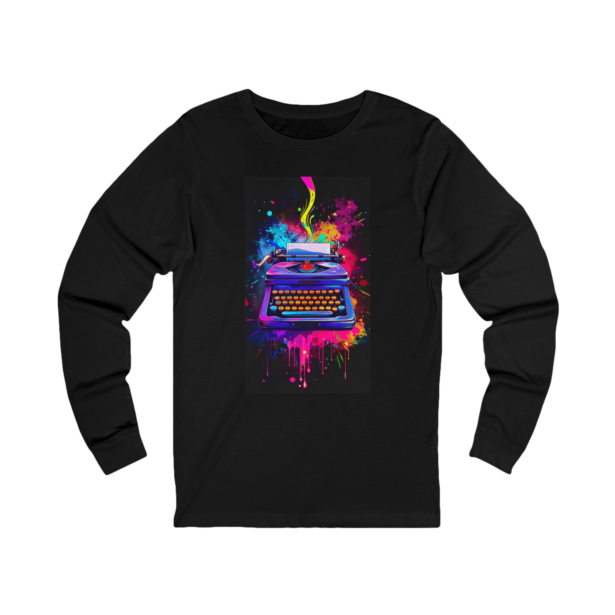 Abstract Typewriter Art Long Sleeve Tee — Colorful Neon Writer Shirt