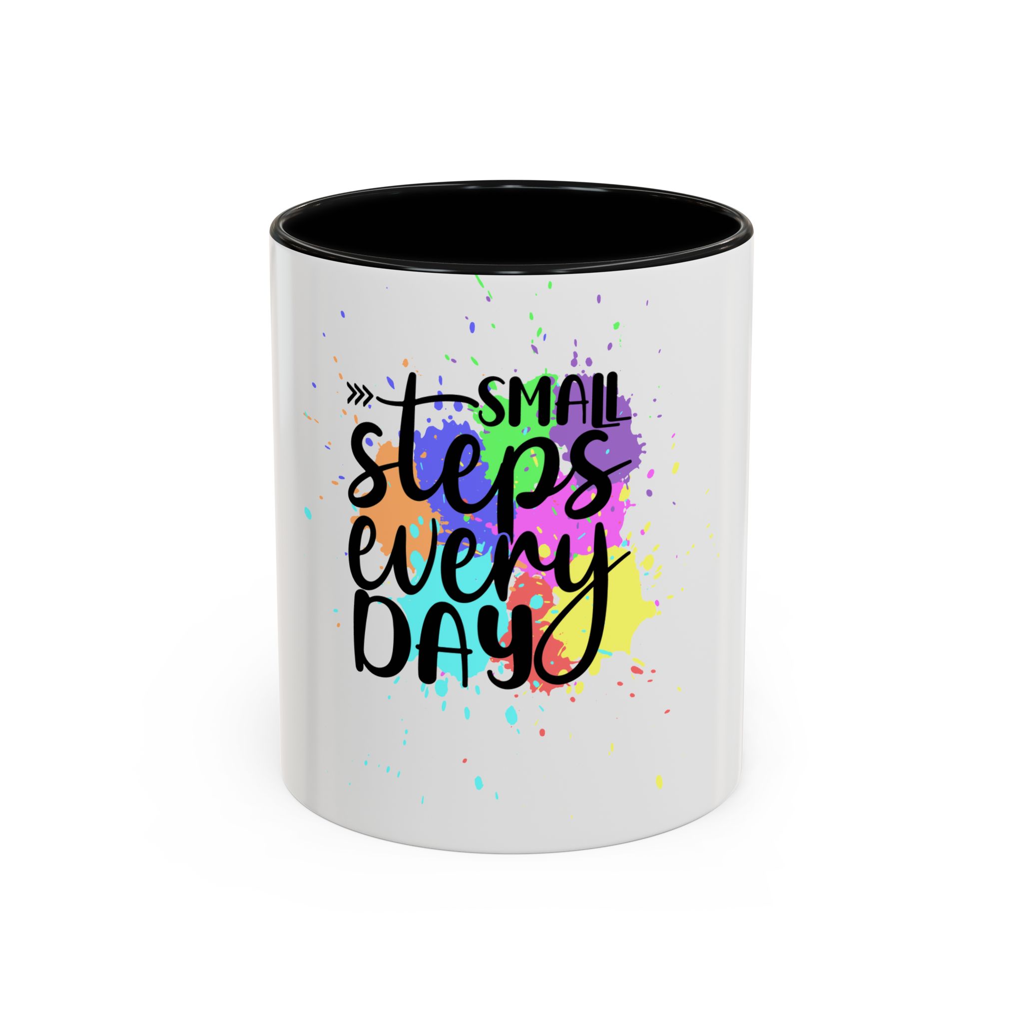 Inspirational Accent Mug - "Small Steps Every Day" Colorful Motivational Coffee Cup (11/15oz)