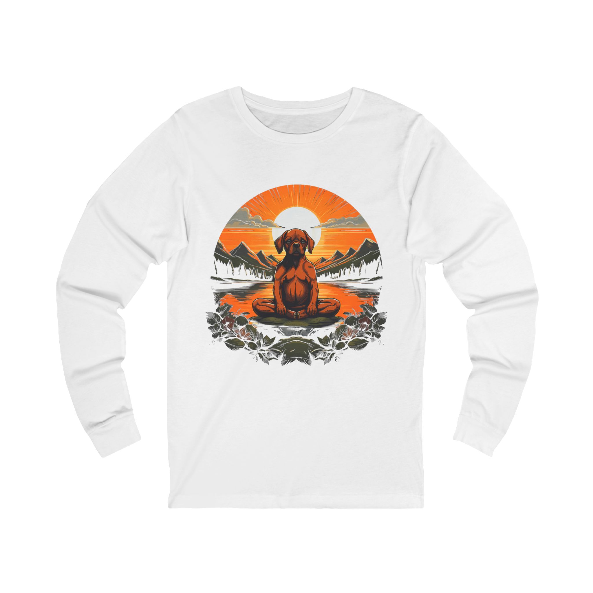 Meditating Dog Sunset Long Sleeve Tee