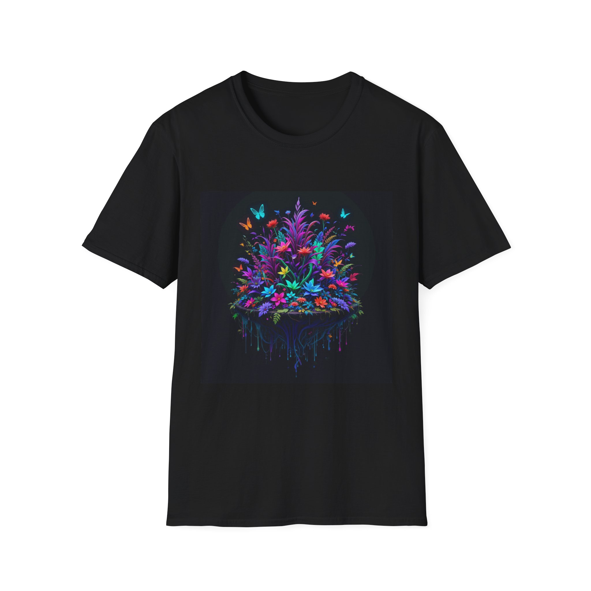 Butterfly Garden T-Shirt — Neon Floral Butterfly Art Tee Abstract