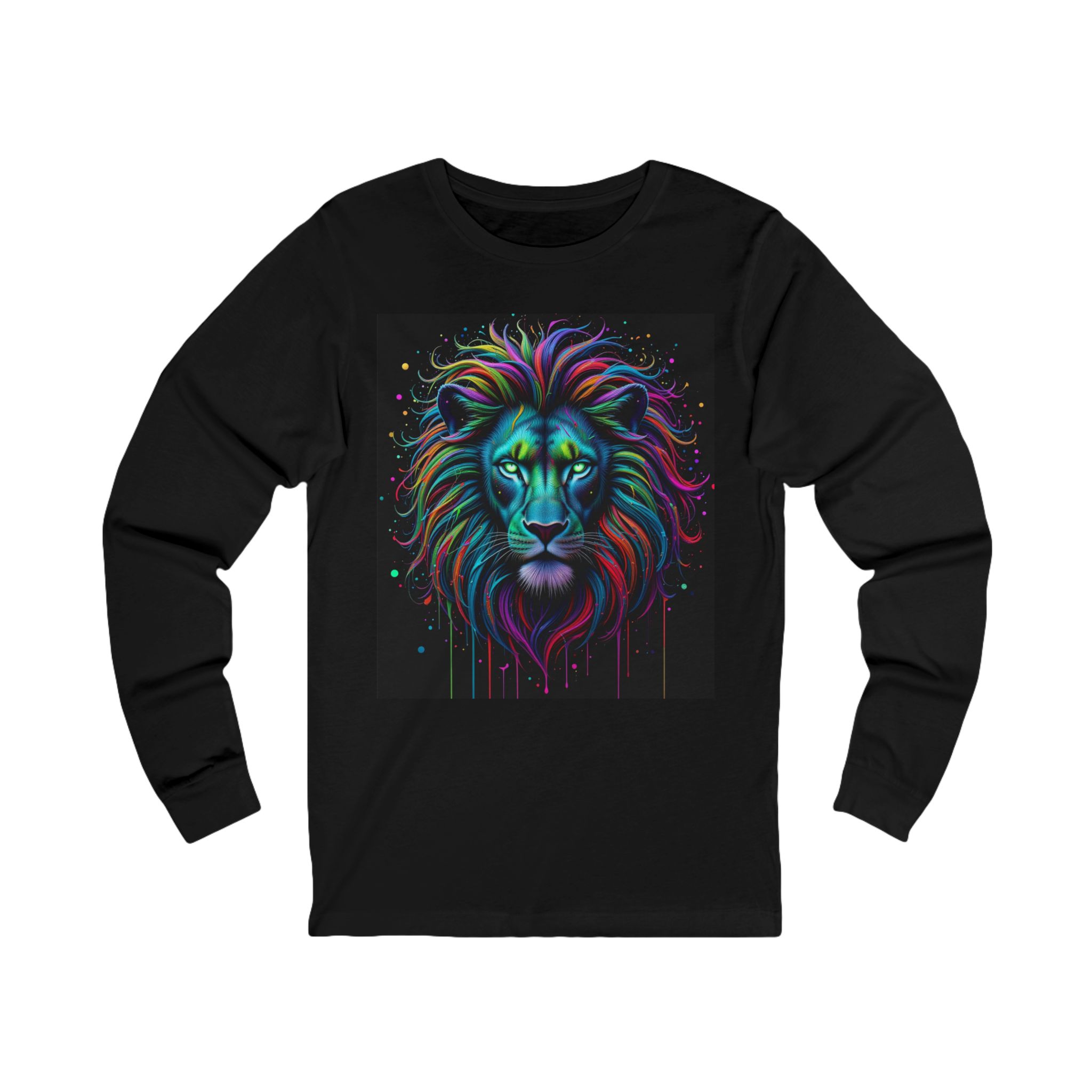 Neon Pride Lion Long Sleeve Tee — Colorful Drip Lion Graphic