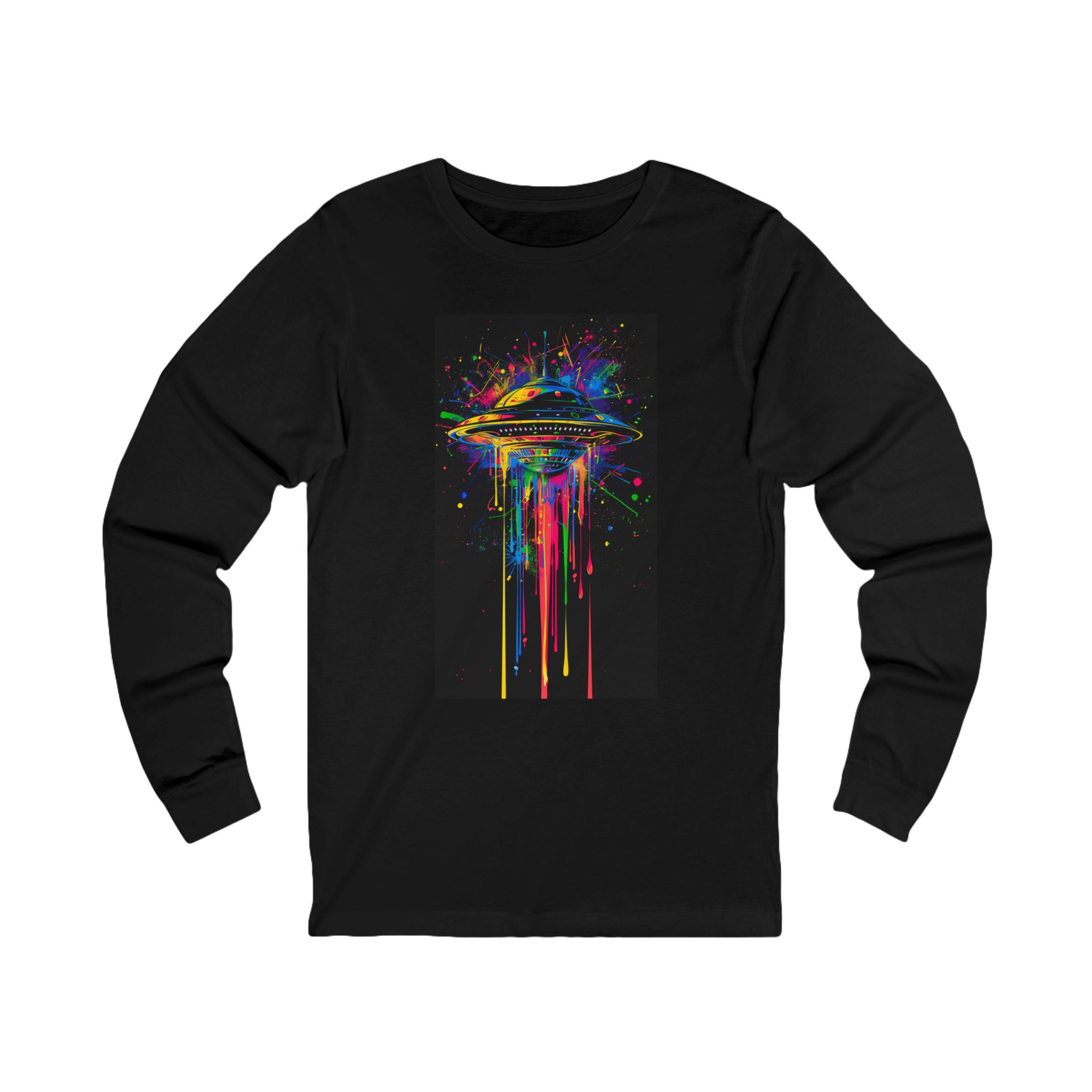 Abstract Color Drip UFO Long Sleeve Tee — Vibrant Alien Long Sleeve Tee