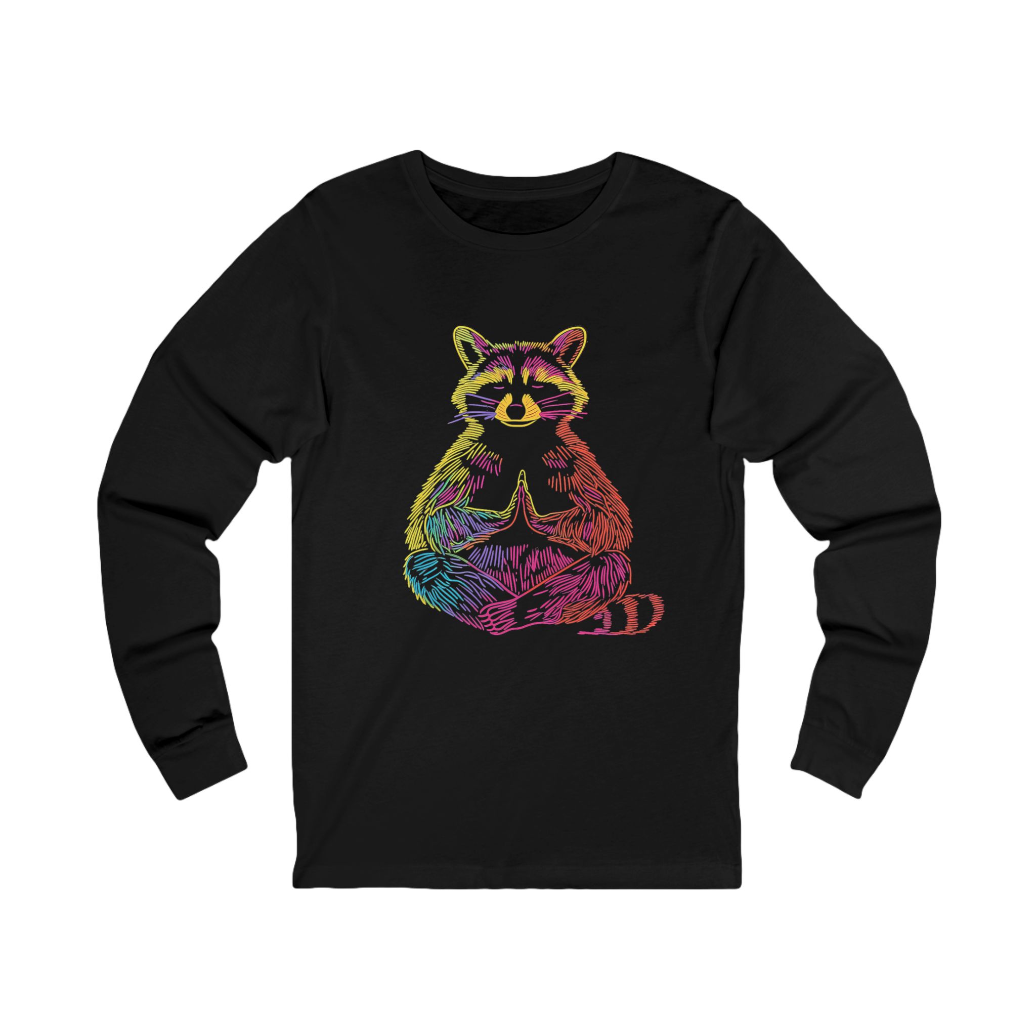 Tie-Dye Raccoon Long Sleeve Tee – Colorful Retro Animal Graphic Pullover Long Sleeve Tee