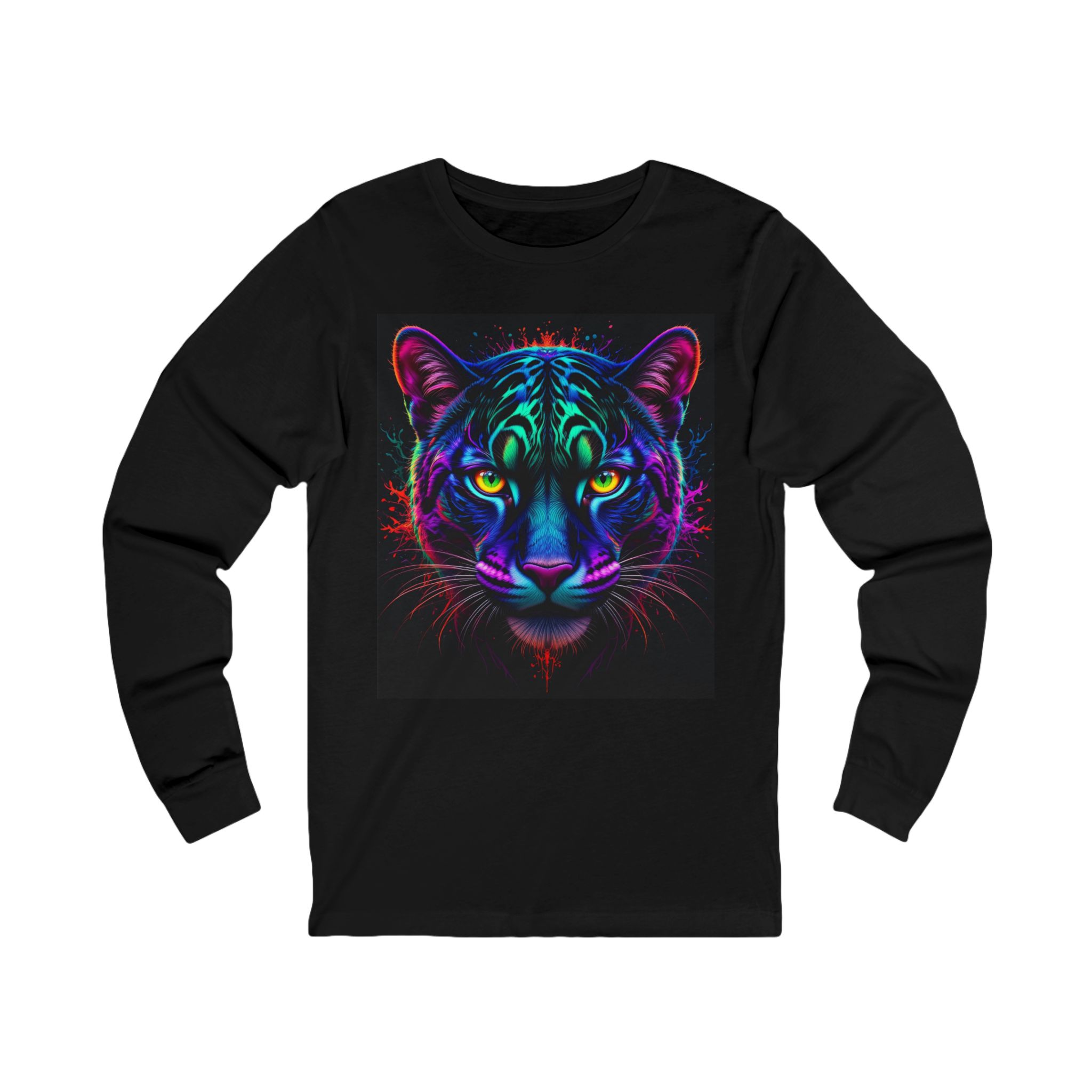 Neon Tiger Long Sleeve Tee — Vibrant Psychedelic Cat Graphic