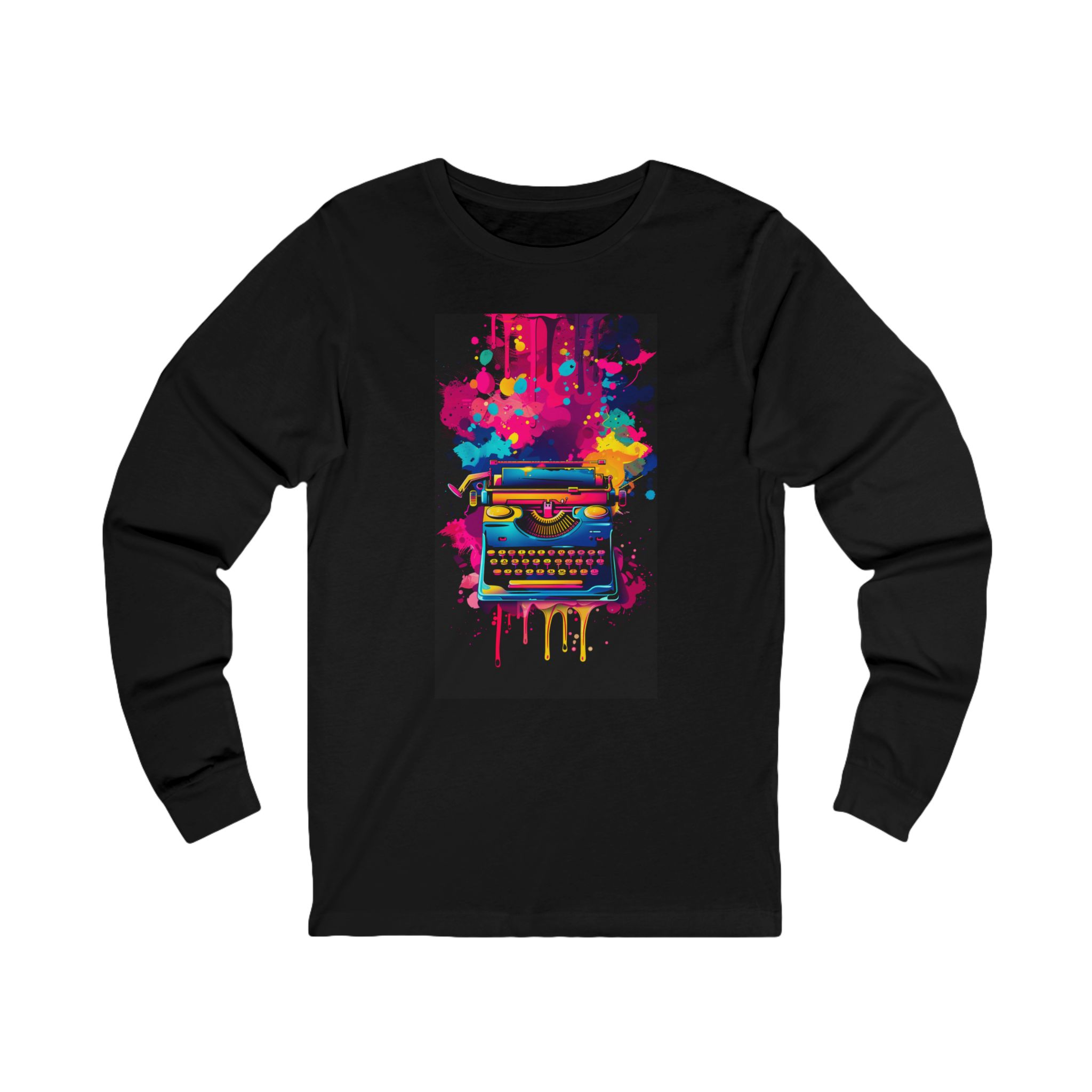 Abstract Typewriter Art Long Sleeve Tee — Colorful Retro Writer Shirt