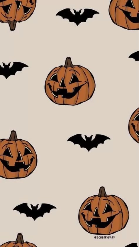 Pumpkin & Bat Halloween Phone Wallpaper