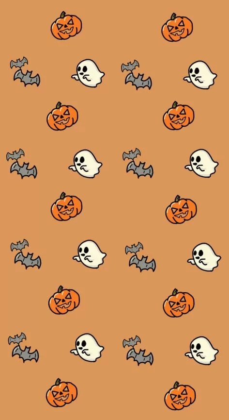 Pumpking, Ghost & Bats Halloween Phone Wallpaper