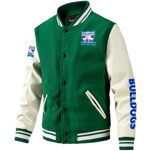 Western Bulldogs AFL Exclusive Logo Leather Baseball Jacket Sleeves HOAFL310525BBJ01WB - Green