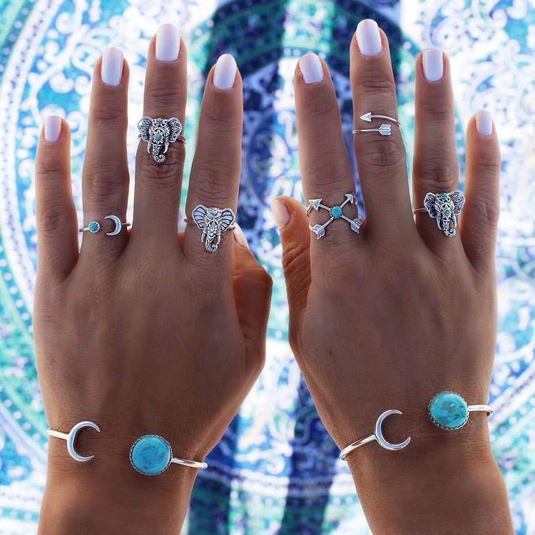 Beautiful Elephant Turquoise knuckle rings