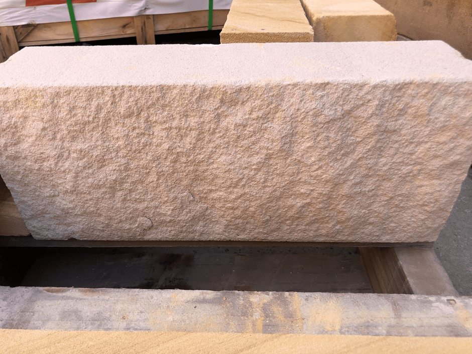 White split sandstone block for retaining wall seen in Aussietecture Toowoomba factory