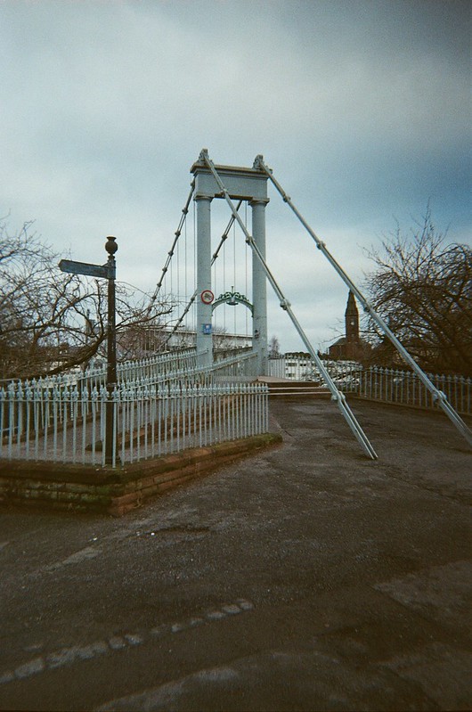 Image of suspension bridge taken in the Cylo 35mm with Kodak Ultramax 