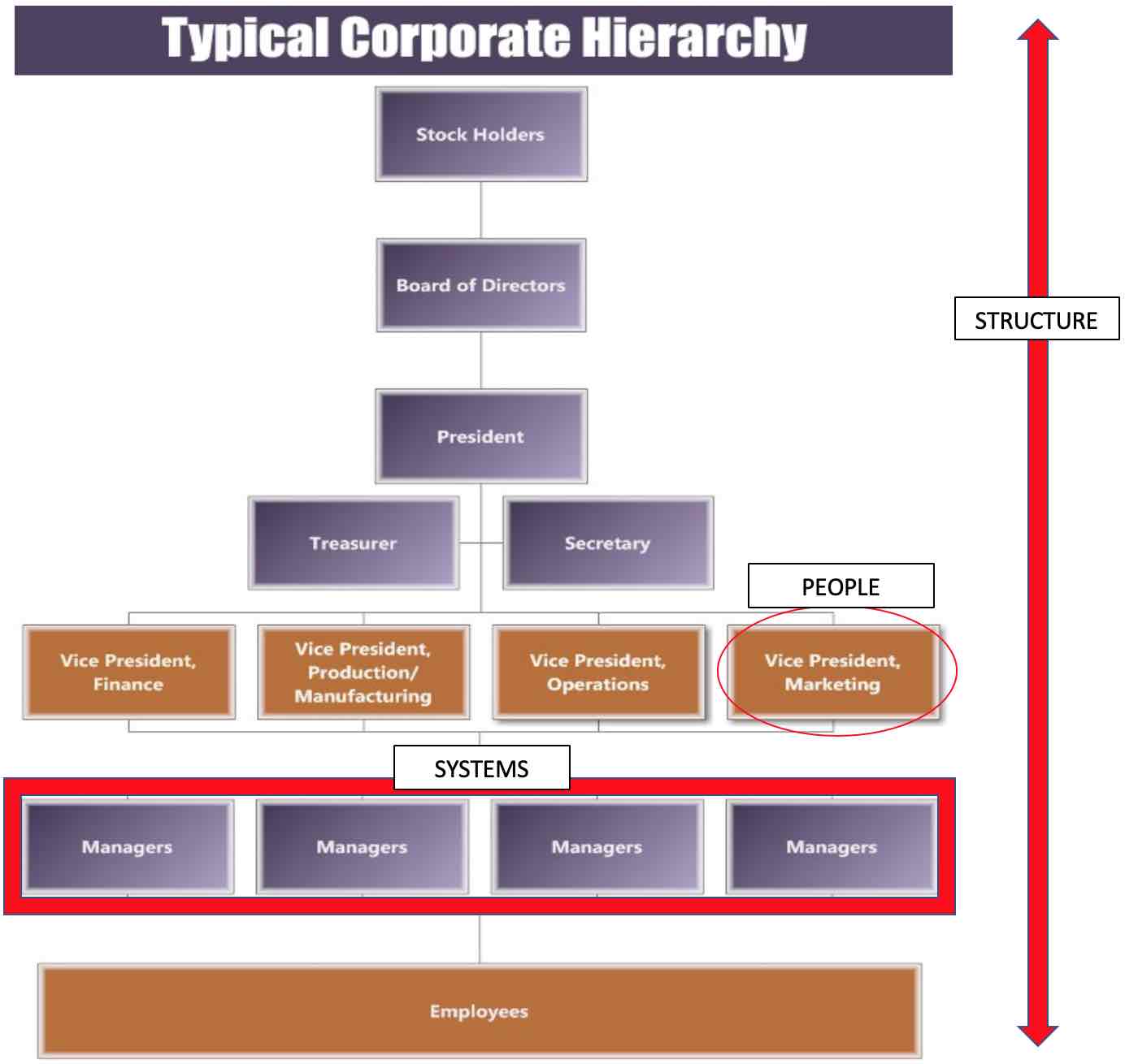 People are specific, Systems are horizontal, and structure is vertical.