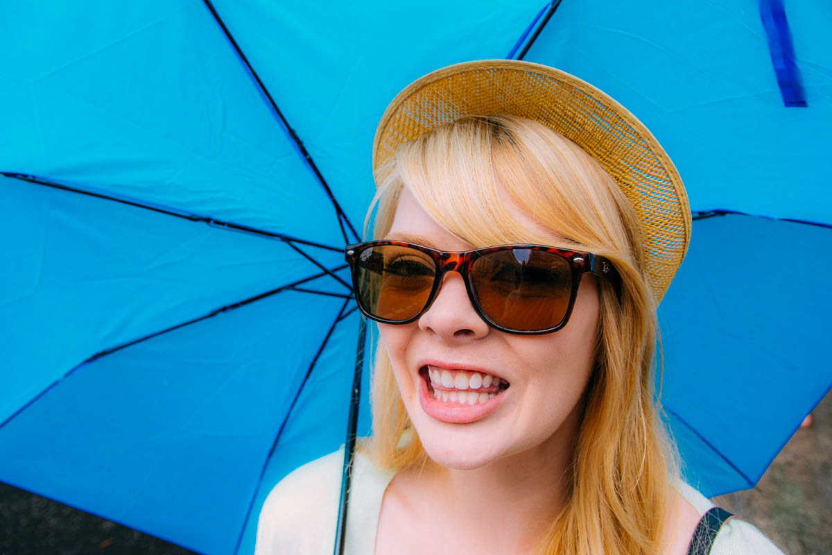 Nicole sporting our brand new blue Berlin umbrella, we lost ours in Munich