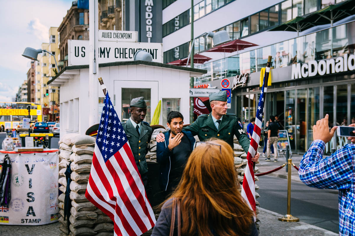 Checkpoint Charlie and reenactors