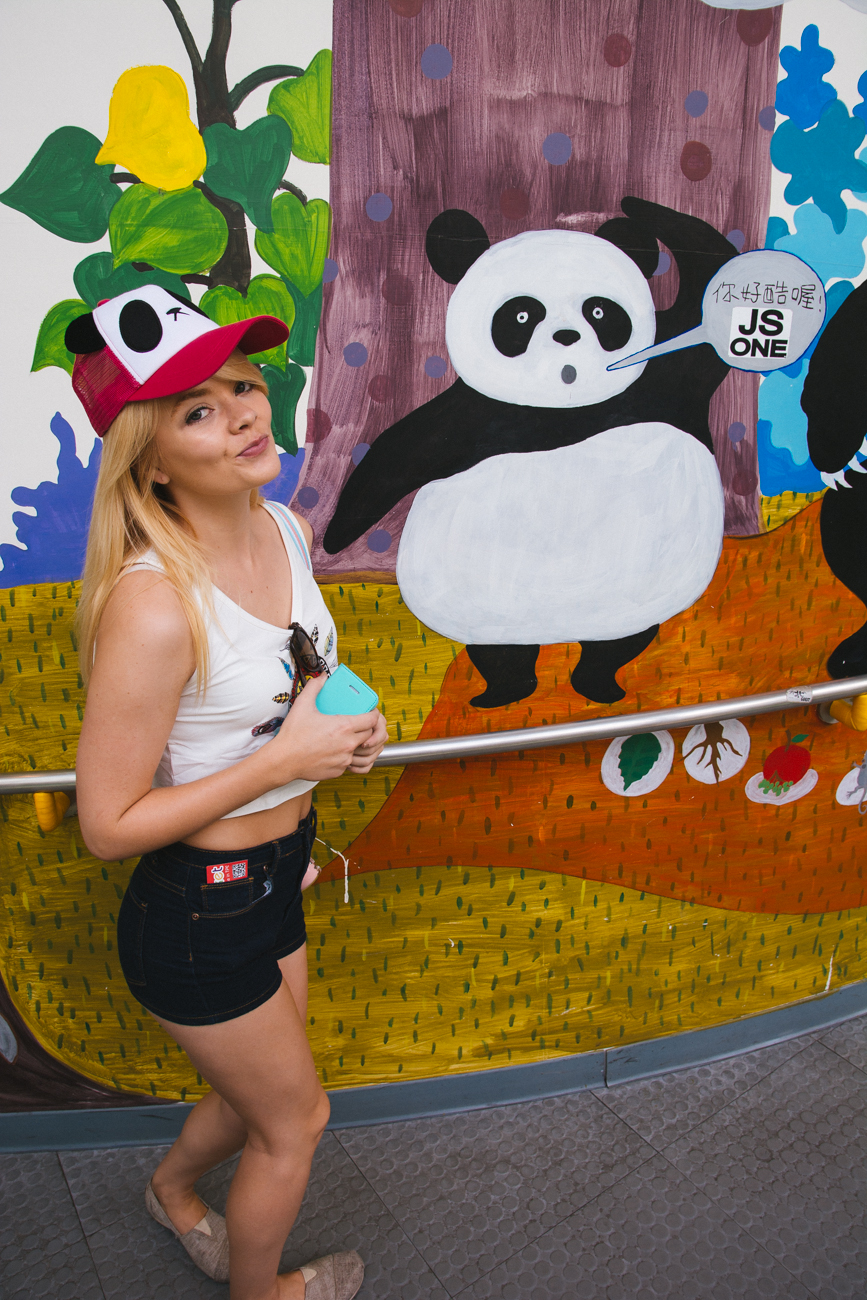 Nicole sporting her new Panda hat
