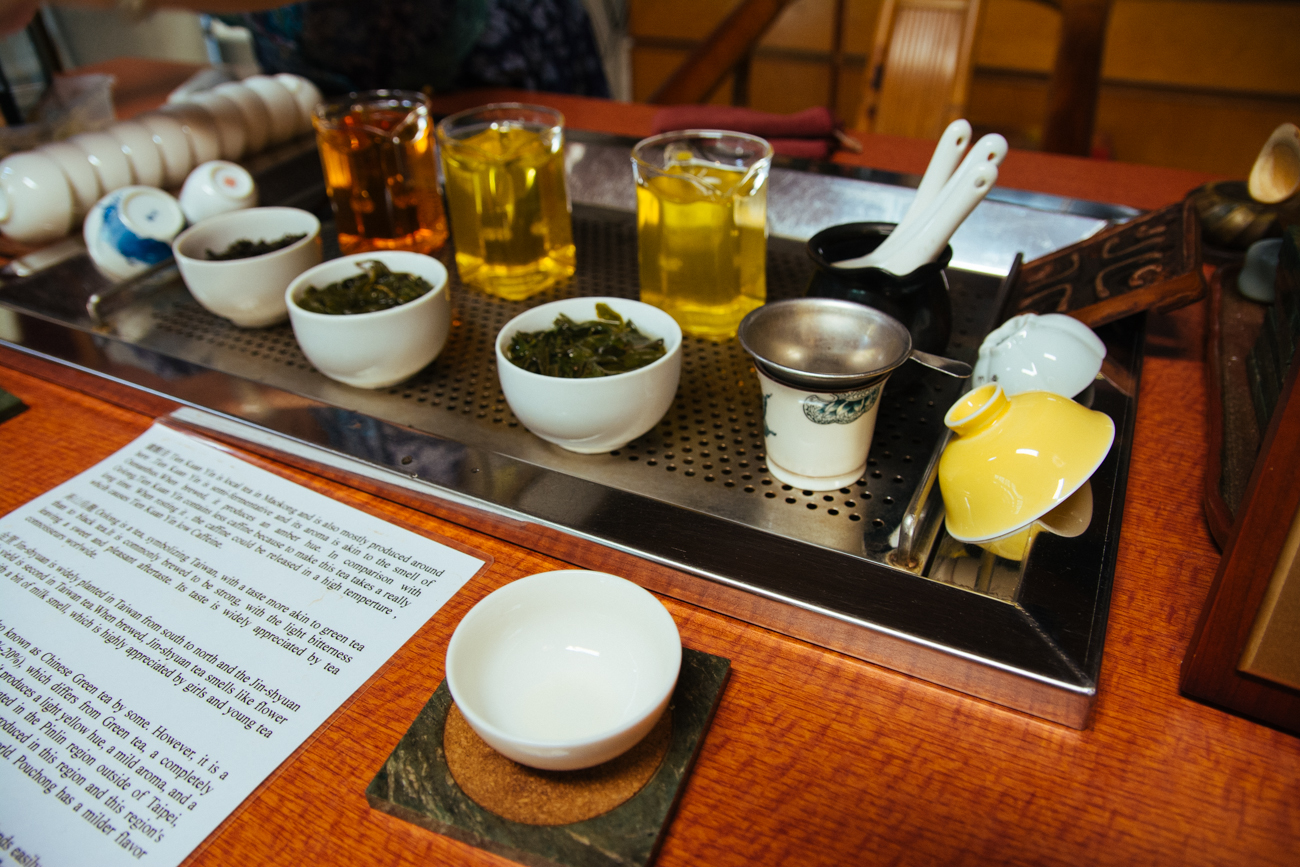 Sampling teas in the tea shop