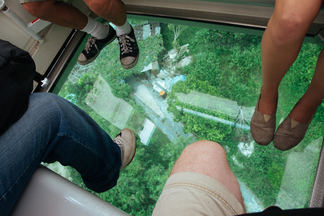 We got to ride in a special glass bottom gondola on our way down