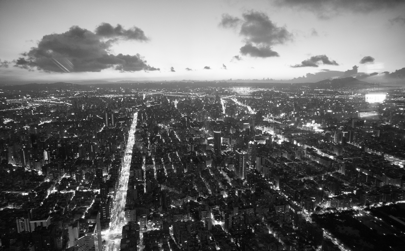 The view from the top of Taipei 101...in black and white