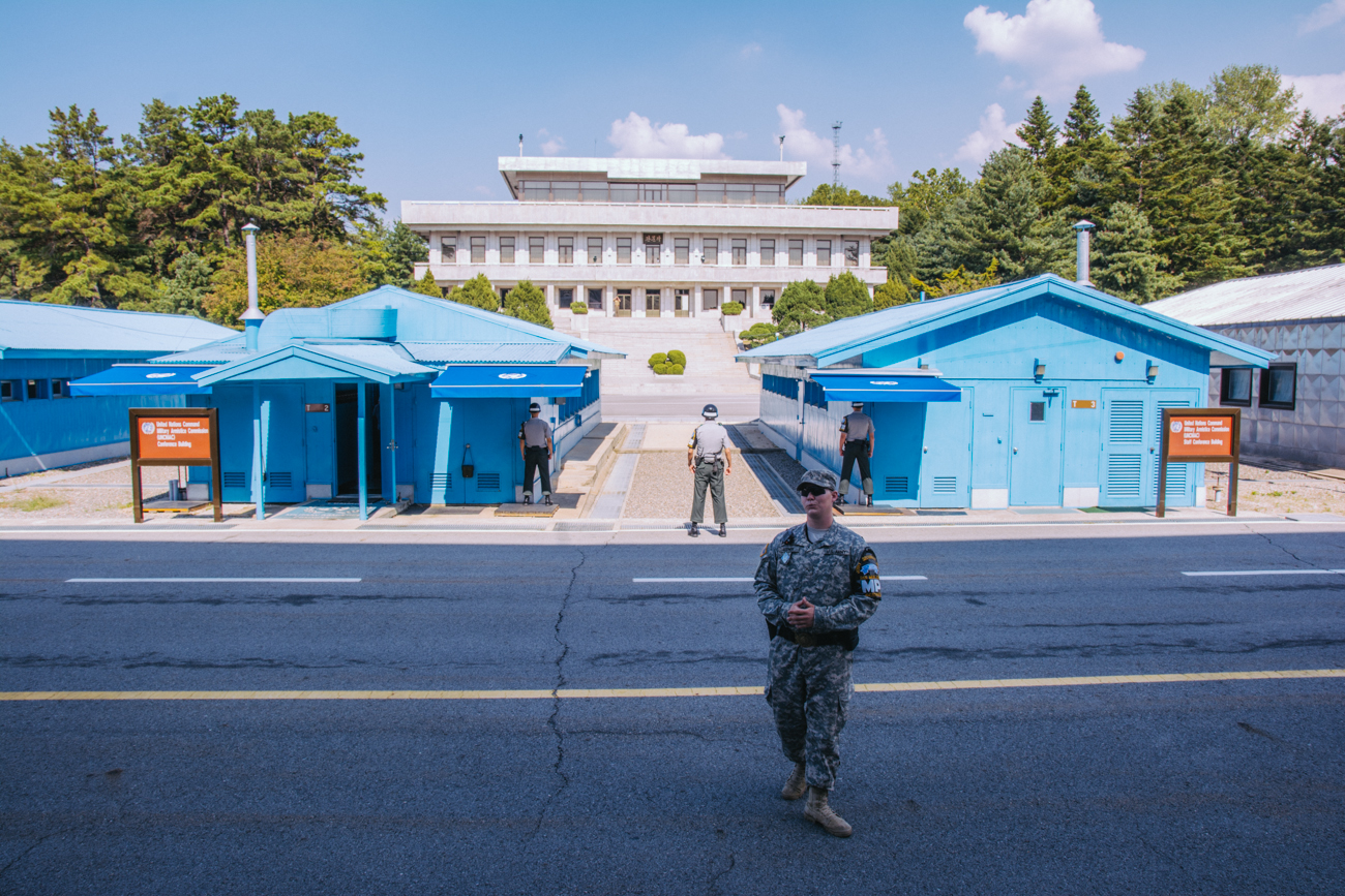 The JSA, the blue buildings are UN and the white building in back is North Korea
