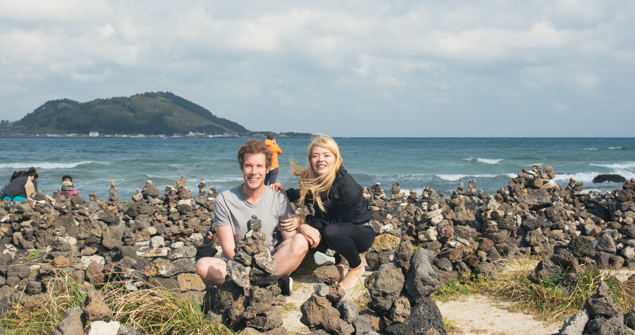 Sitting by some cairns