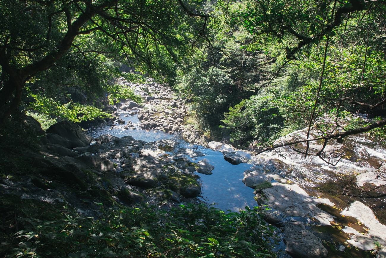 The river flowing away from the first set of falls