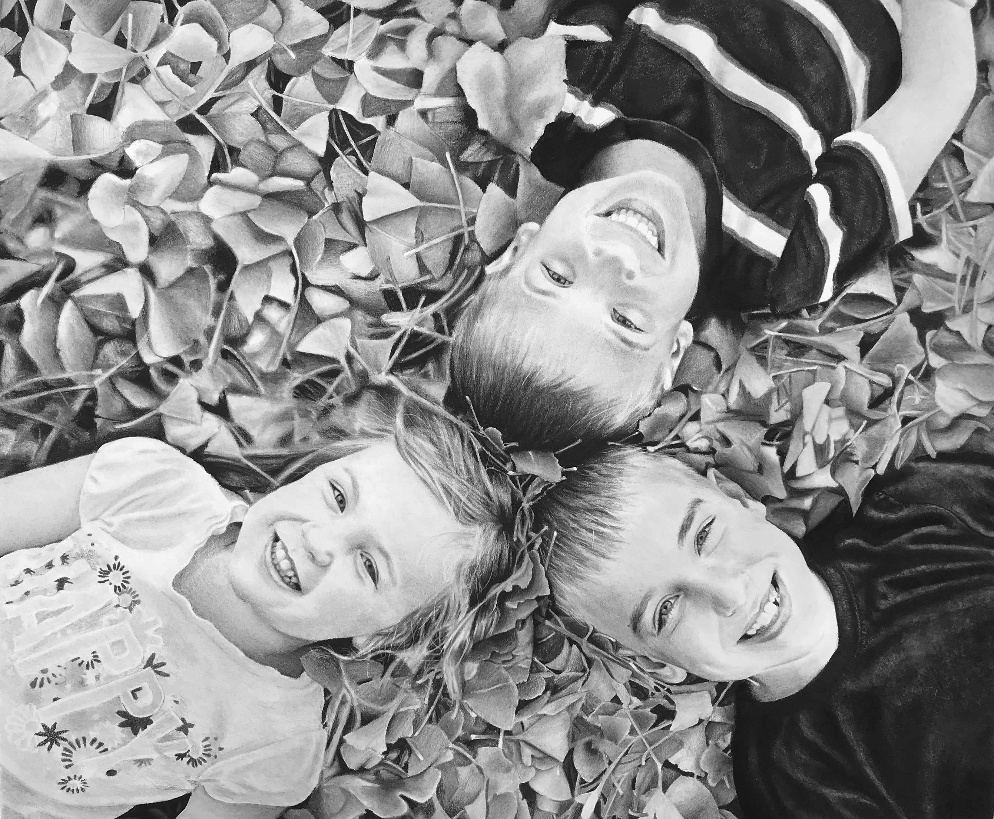 Trio, 30" x 36", charcoal on paper