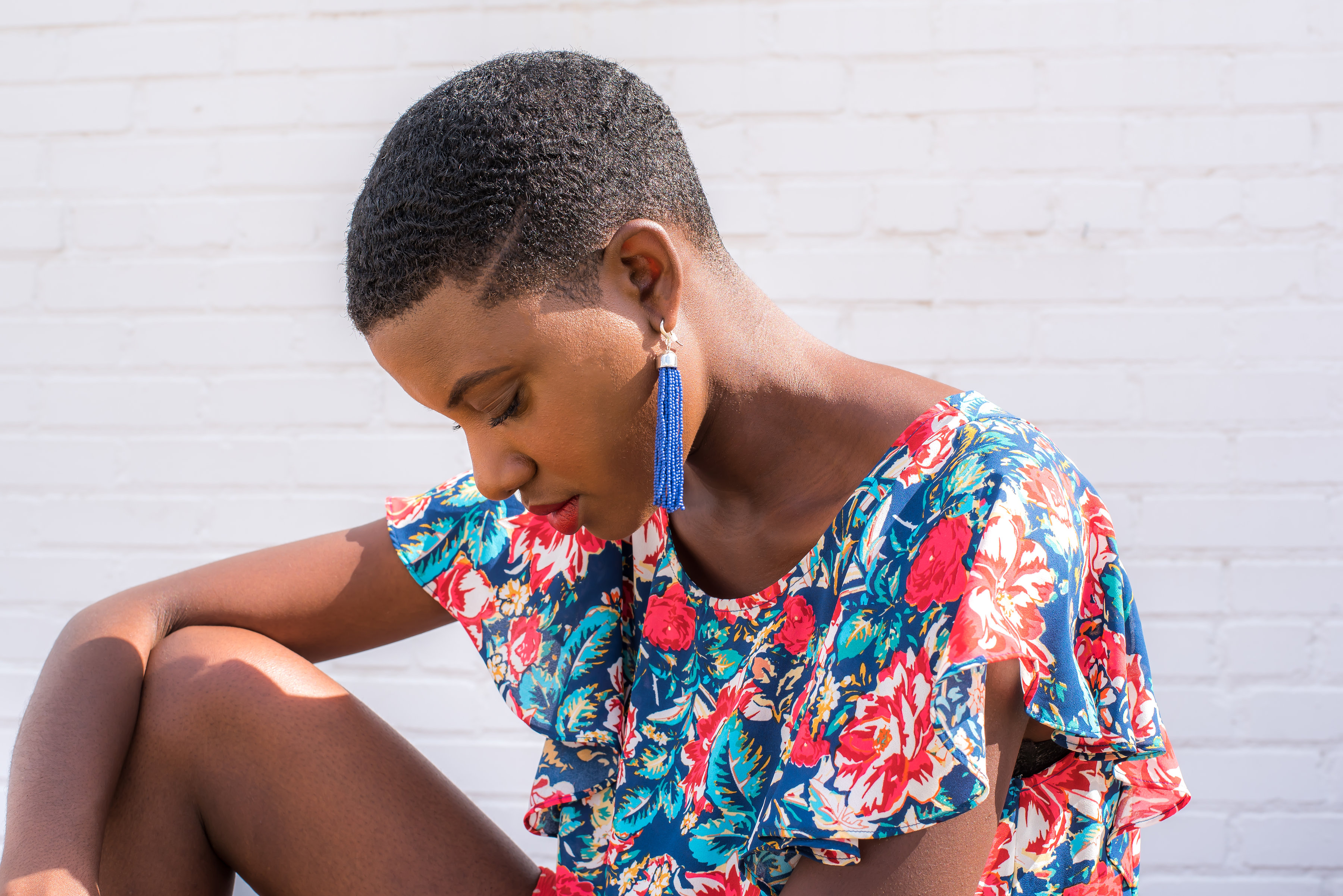 Natural hair model, spring style, summer style, converse with skirt, twa, big chop