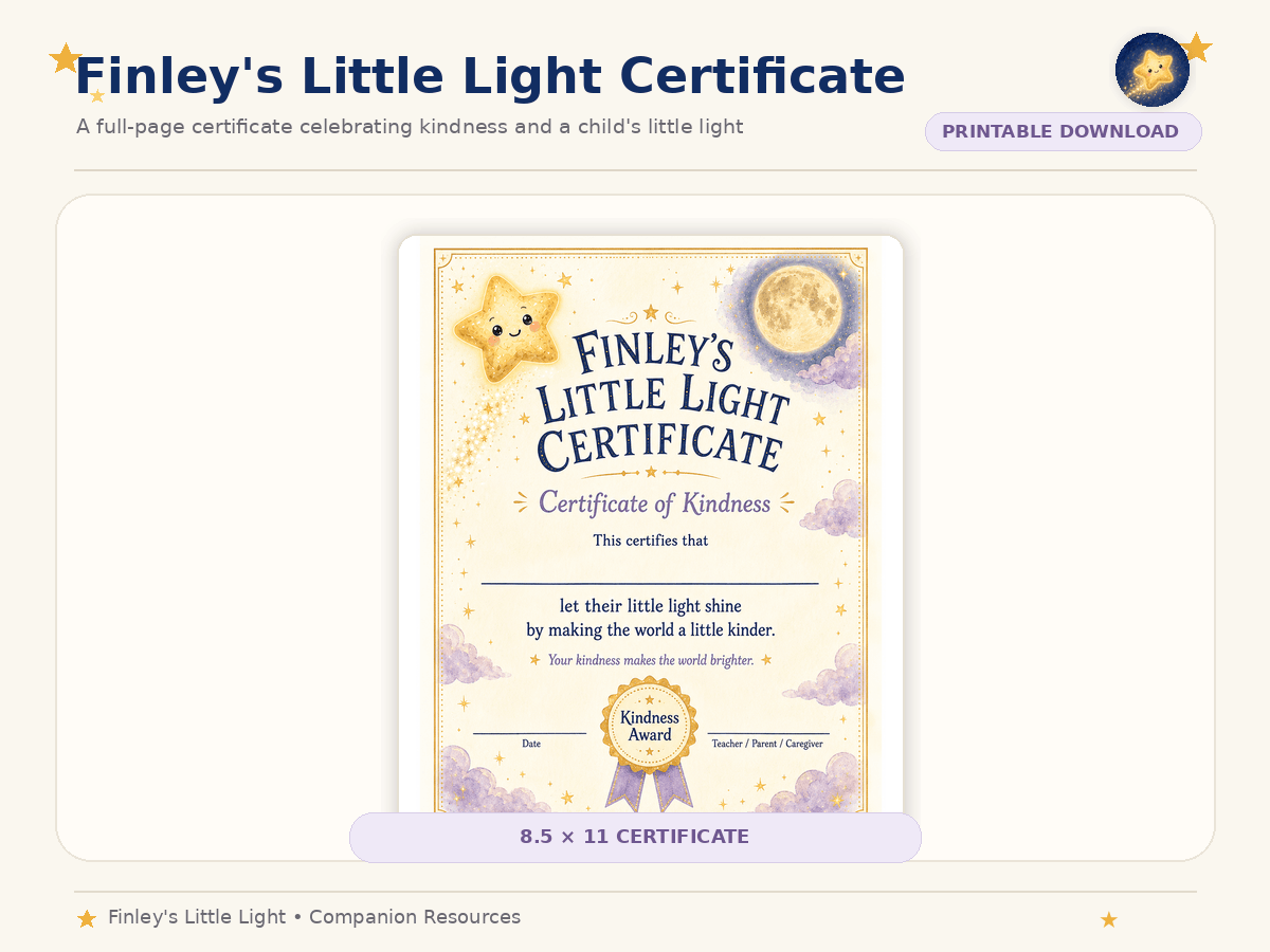 Finley’s Little Light Certificate download preview