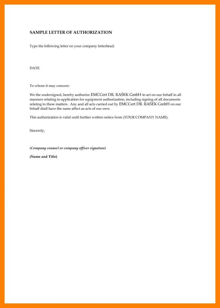 Authorization letter sample on behalf