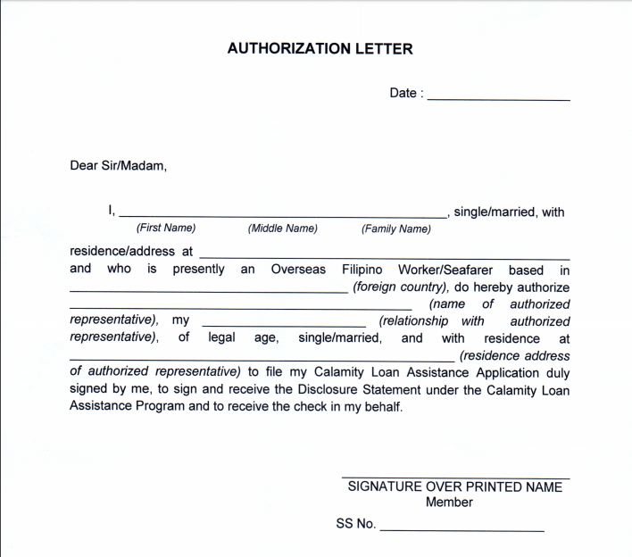 Free Sample Authorization Letter Template For Sss Authorization Letter