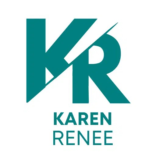 Side by Side letter K and R with a line bisecting the letters Text beneath reads Karen Renee