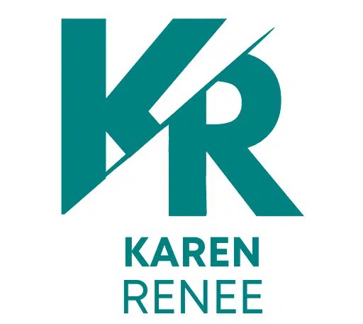 Side by Side letter K and R with a line bisecting the letters Text beneath reads Karen Renee
