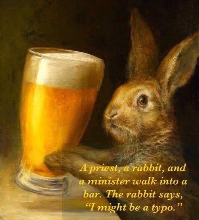 rabbit holding a pint of beer joke meme