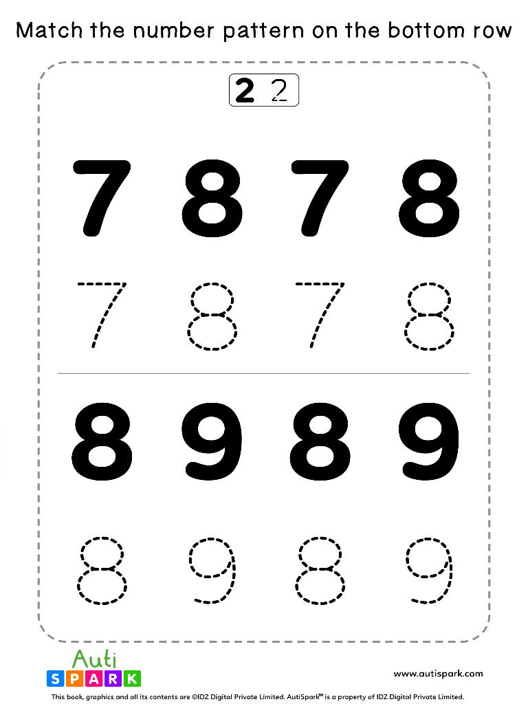 Fun Number Patterns Worksheet #04 – Trace the Numbers - AutiSpark