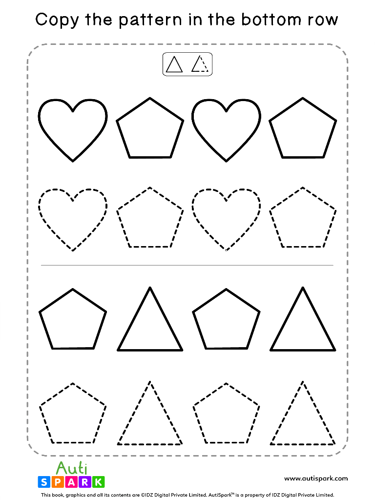 Because preschoolers are usually expected to recognize basic shapes by the time they enter kindergarten, helping them mastering this skill is essential. Tracing Shapes Free Worksheet 03 Match Shape Patterns Autispark